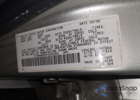 2000 Toyota 4Runner Sr5 z USA, uszkodzony, nr VIN JT3HN86R5Y0260063